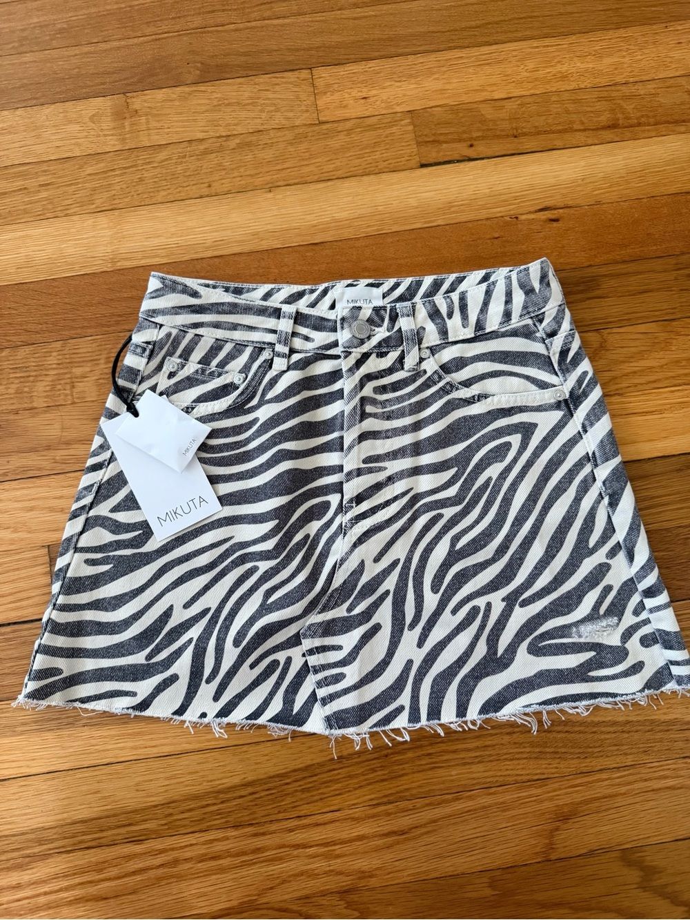 Mikuta Zebra Denim Skirt Black White Size Xs Extra Small — image 2 of 6